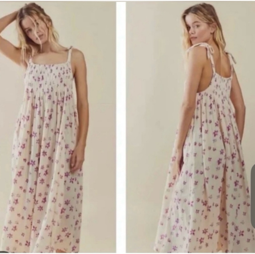 Free People Cream and Purple Floral Maxi Dress